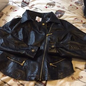 Crop faux leather  zipper off center jacket